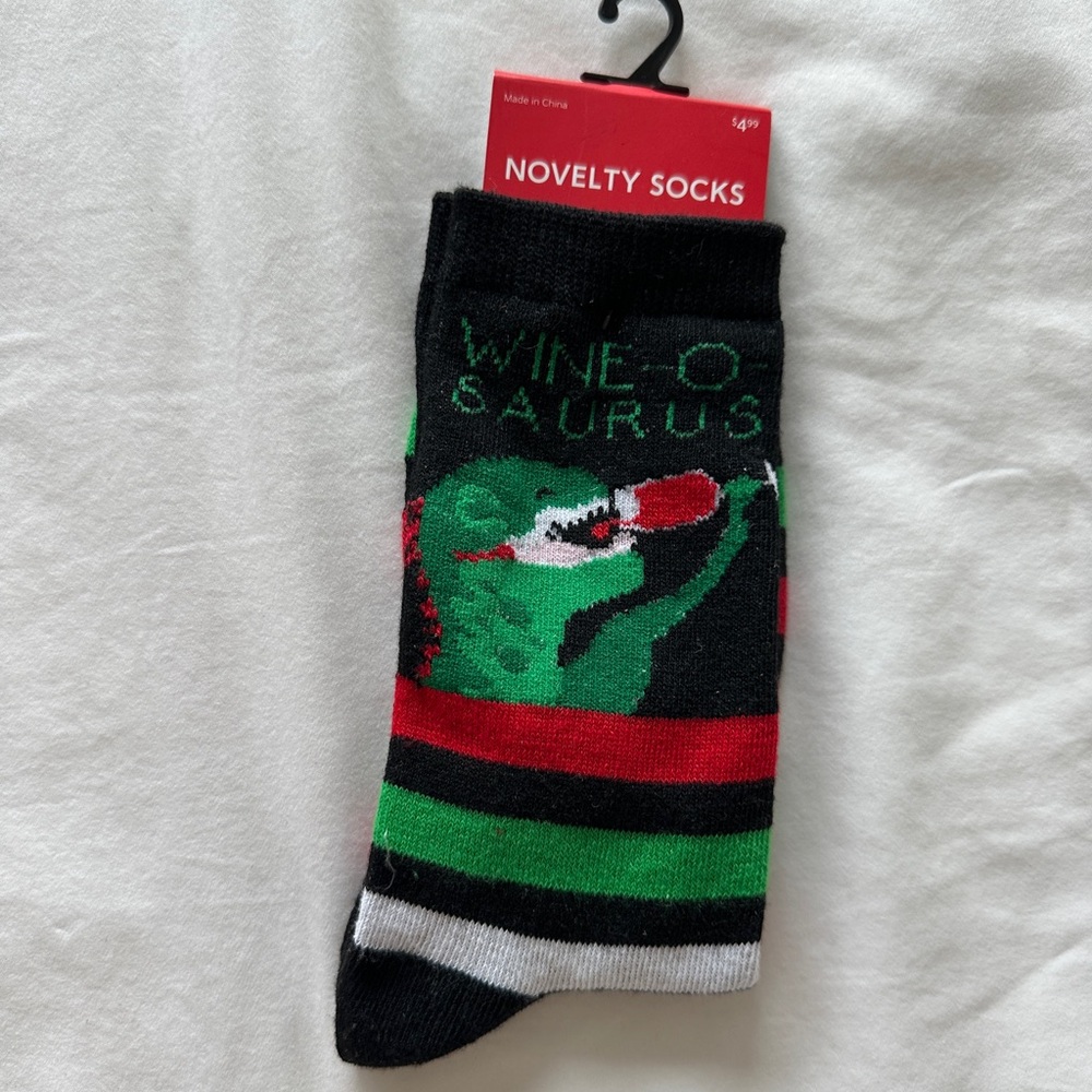Novelty Black and Green Dinosaur Socks